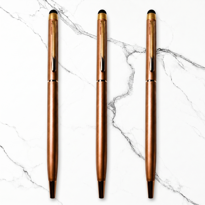 Ballpen Bazaar  Ballpen Bazaar Stylus Metallic Glossy Rose Gold Ball Pen with Copper Clip Twist Mechanism Blue Ink | 3 Pens + 3 Extra Refills with Name Engraving