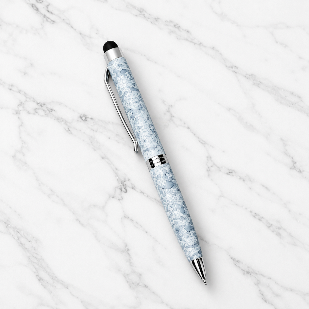 Glossy White Mini Stylus Twist Ball Pen with Silver Clip – Blue Ink product view 2
