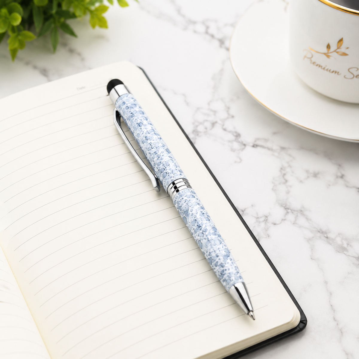 Glossy White Mini Stylus Twist Ball Pen with Silver Clip – Blue Ink product view 4