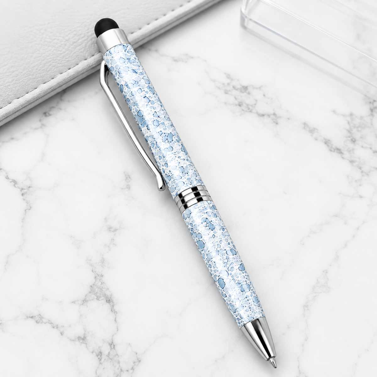 Glossy White Mini Stylus Twist Ball Pen with Silver Clip – Blue Ink product view 5