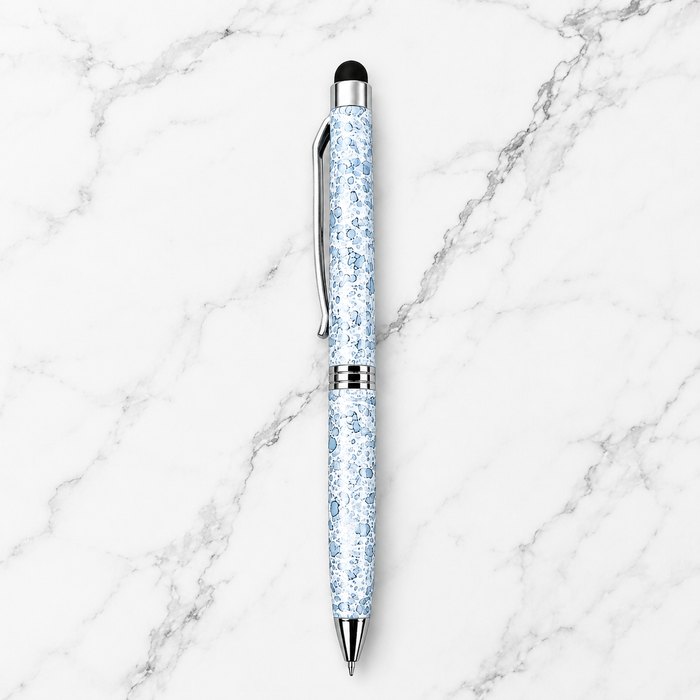 Glossy White Mini Stylus Twist Ball Pen with Silver Clip – Blue Ink product view 1