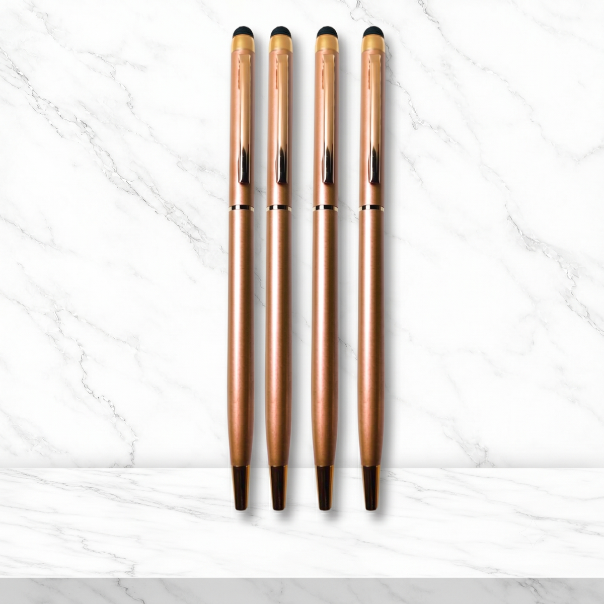 Ballpen Bazaar  Ballpen Bazaar Stylus Rose Gold Ball Pen with Copper Clip Twist Mechanism Blue Ink – Set of 4 with Name Engraving