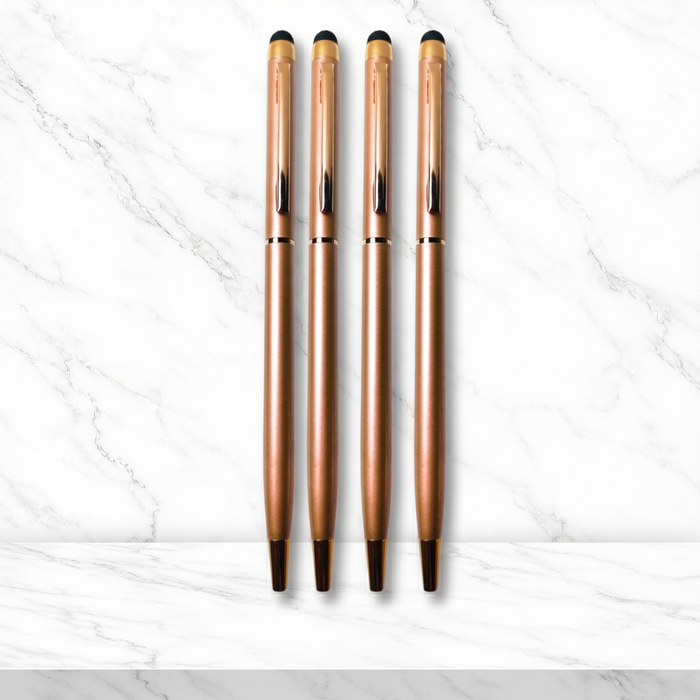 Ballpen Bazaar  Ballpen Bazaar Stylus Rose Gold Ball Pen with Copper Clip Twist Mechanism Blue Ink – Set of 4 with Name Engraving