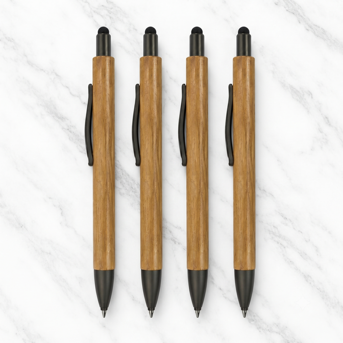 Ballpen Bazaar  Ballpen Bazaar Stylus Wooden Colour Body Ball Pen Set of 4 with Gray Clip Click Mechanism Blue Ink + 4 Extra Refills with Name Engraving
