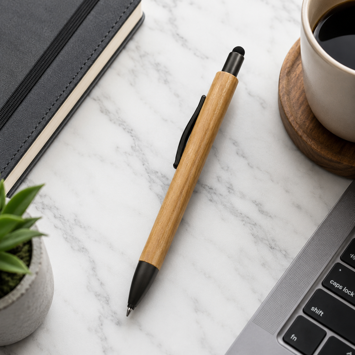 Ballpen Bazaar  Ballpen Bazaar Stylus Wooden Colour Body Ball Pen with Gray Clip Click Mechanism Blue Ink | 1 Pen + 1 Extra Refill with Name Engraving