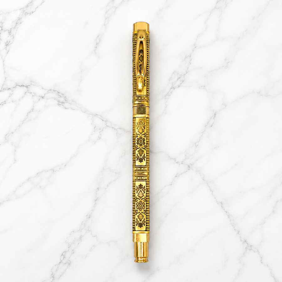 Designer Gold Ball Pen with Gold Cap & Gold Clip, Openable, Blue Ink — Ballpen Bazaar