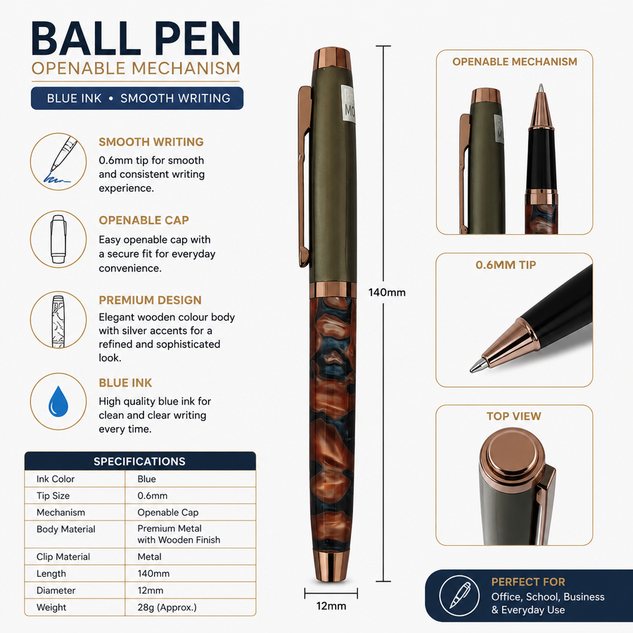 Designer Red Ball Pen with Gunmetal Cap, Openable, Blue Ink — Ballpen Bazaar