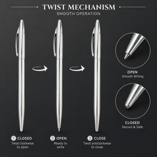 Ballpen Bazaar Full Silver Twist Mechanism Ball Pen with Silver Clip | Blue Ink | Metal Body