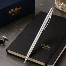 Ballpen Bazaar Full Silver Twist Mechanism Ball Pen with Silver Clip | Blue Ink | Metal Body