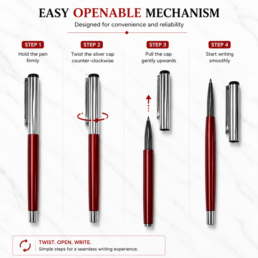 Glossy Red Ball Pen with Silver Cap, Openable, Blue Ink, 1 Extra Plastic Jotter Refill — Ballpen Bazaar