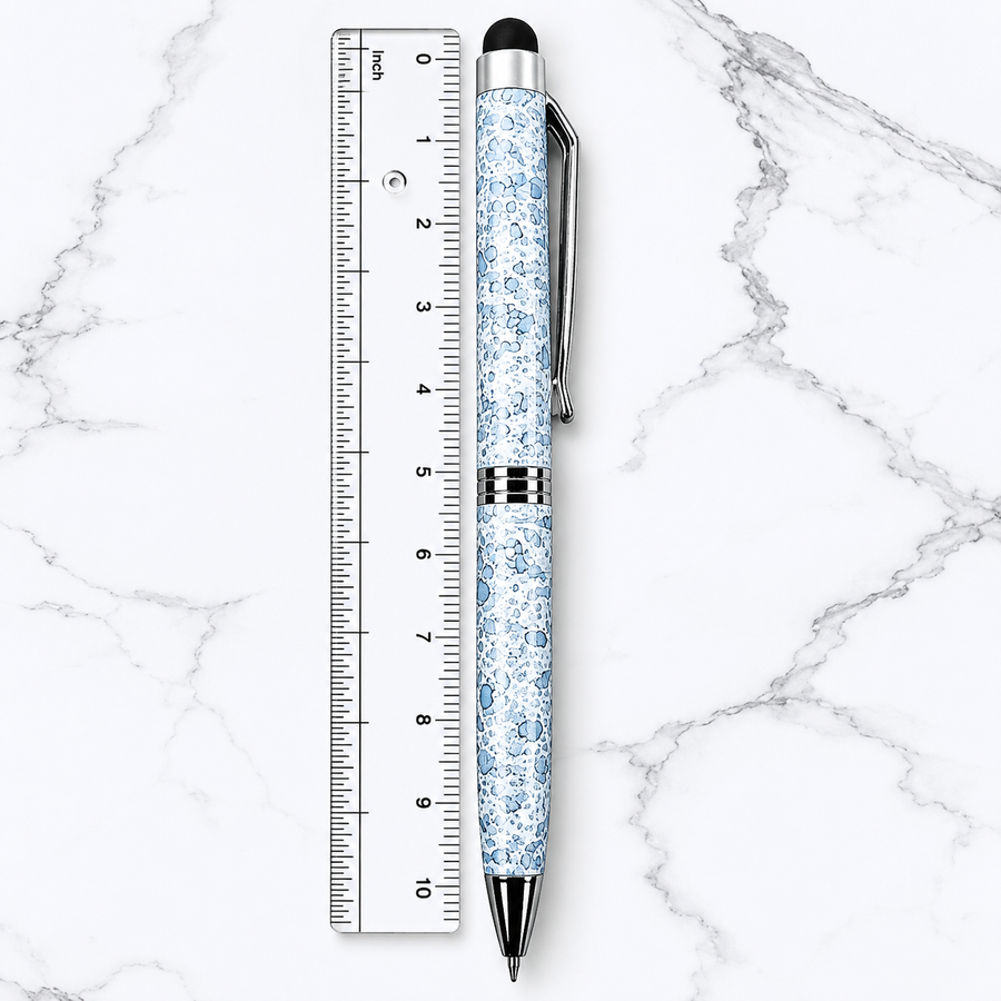 Glossy White Mini Stylus Twist Ball Pen with Silver Clip – Blue Ink — Ballpen Bazaar