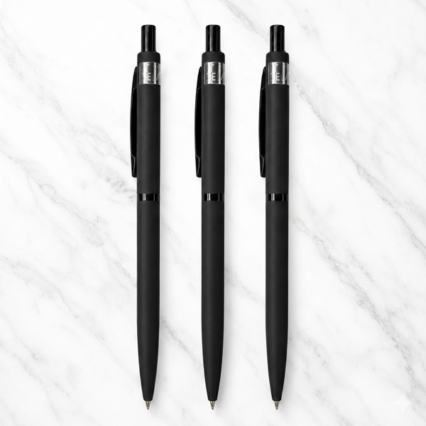 Ballpen Bazaar Matt Black Ball Pen Set of 3 | Black Body & Black Clip | Click Mechanism | Smooth Blue Ink Writing Pens