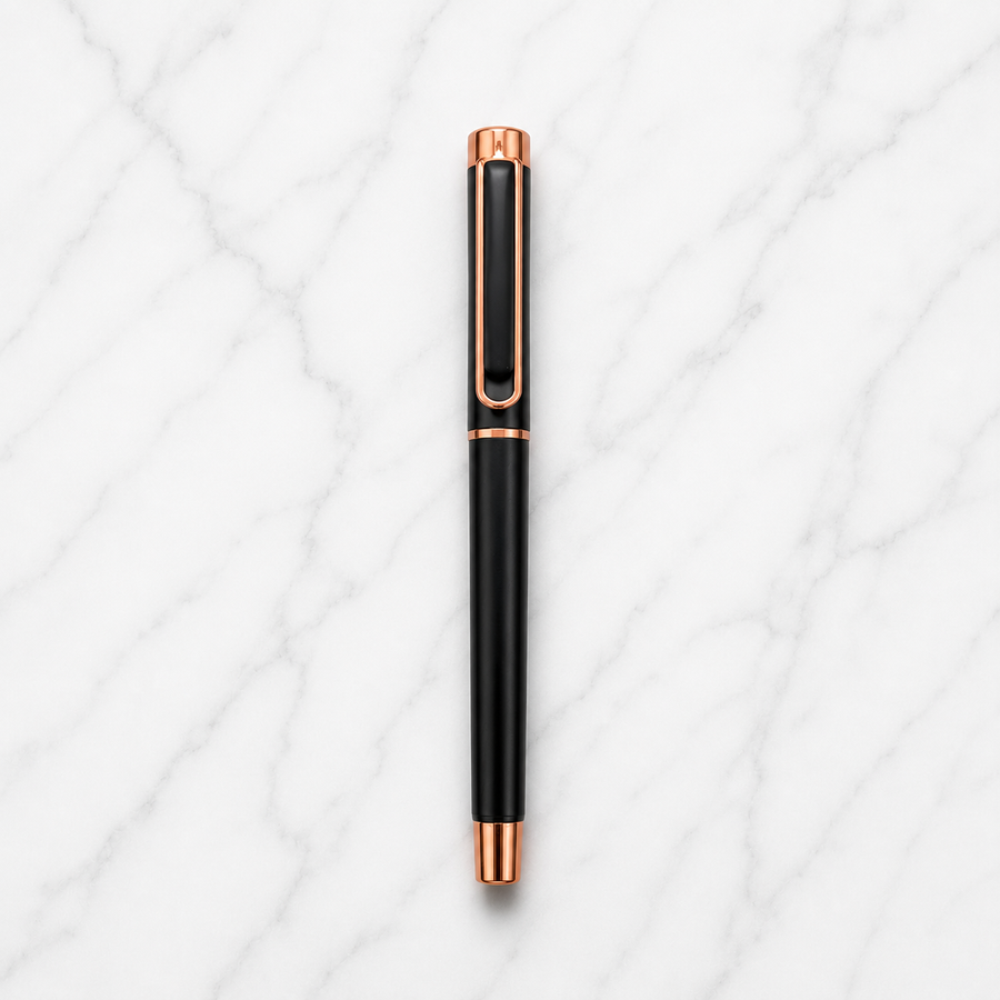 Matt Black Ball Pen with Black Cap & Copper Clip, Openable Metal Ball Pen, Blue Ink, 1 Pen with 1 Extra Blue Refill — Ballpen Bazaar