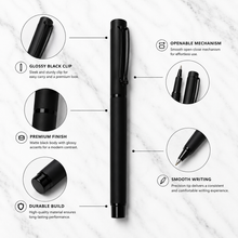 Ballpen Bazaar Matt Black Ball Pen with Black Cap & Designer Clip | Openable Cap Mechanism | Smooth Blue Ink Writing Pen | Premium Executive Ballpoint Pen | 1 Pc