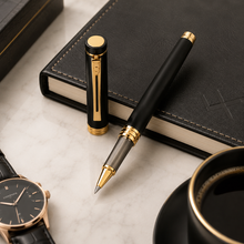 Ballpen Bazaar Matt Black Ball Pen with Black Cap & Gold Clip | Openable Cap Mechanism | Smooth Black Ink Writing Pen | Executive Metal Ballpoint Pen | 1 Pc
