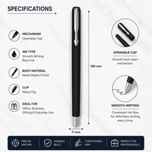 Ballpen Bazaar Matt Black Ball Pen with Black Cap & Silver Clip | Openable Cap Mechanism | Smooth Blue Ink Writing Pen | Premium Executive Ballpoint Pen | 1 Pc