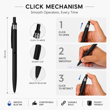 Ballpen Bazaar Matt Black Body Ball Pen with Glossy Black Clip | Click Mechanism | Smooth Blue Ink Writing Pen | Premium Everyday Ballpoint Pen | 1 Pc
