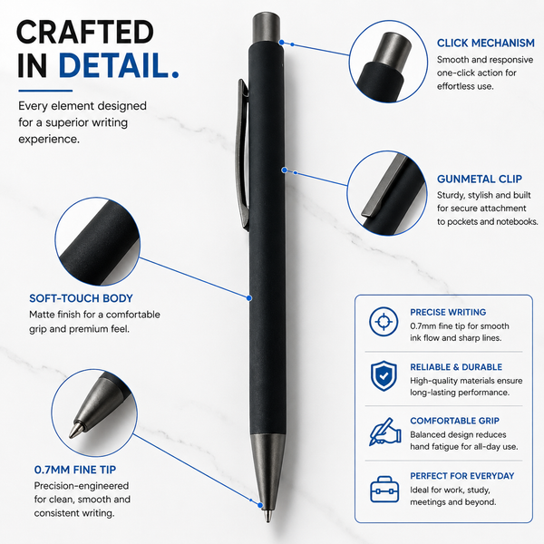Matt Black Ball Pen with Gunmetal Clip