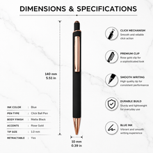 Ballpen Bazaar Matt Black Ball Pen with Rose Gold Clip | Click Mechanism | Smooth Blue Ink Writing Pen | Premium Executive Ballpoint Pen | 1 Pc