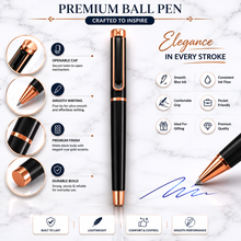 Ballpen Bazaar Matt Black Ball Pen with Rose Gold Clip | Openable Cap Mechanism | Smooth Blue Ink Writing Pen | Premium Metal Executive Pen | 1 Piece
