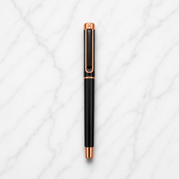 Ballpen Bazaar Matt Black Ball Pen with Rose Gold Clip | Openable Cap Mechanism | Smooth Blue Ink Writing Pen | Premium Metal Executive Pen | 1 Piece