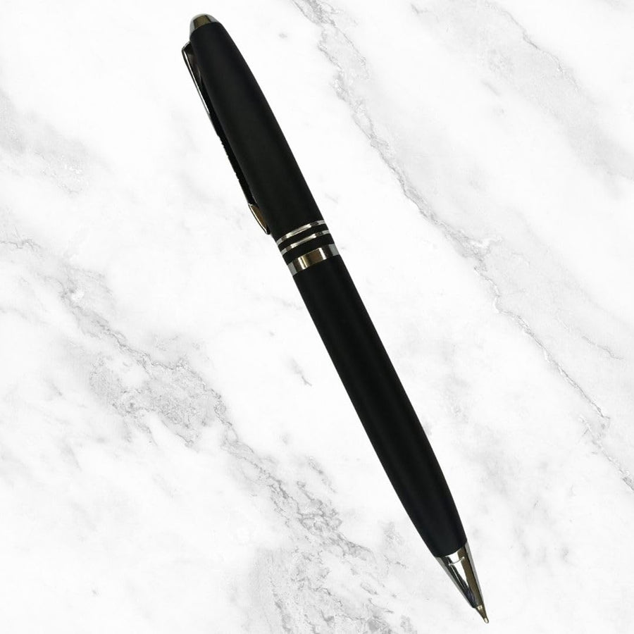 Matt Black Ball Pen with Silver Clip, Twist, Blue Ink — Ballpen Bazaar