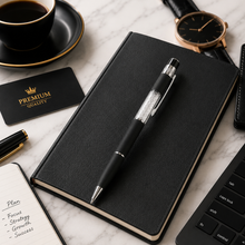 Ballpen Bazaar Matt Black Ball Pen with Silver Clip & White Diamond Design | Twist Mechanism | Smooth Blue Ink Writing Pen | Premium Executive Ballpoint Pen | 1 Pc