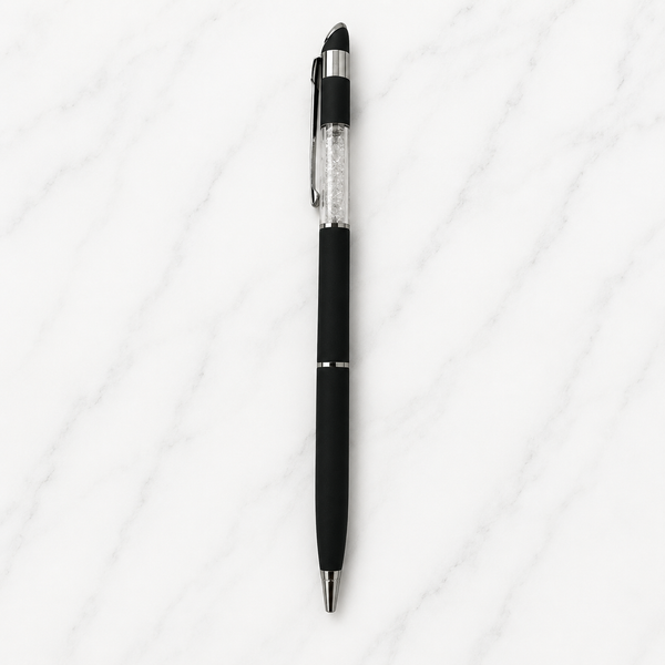 Ballpen Bazaar Matt Black Ball Pen with Silver Clip & White Diamond Design | Twist Mechanism | Smooth Blue Ink Writing Pen | Premium Executive Ballpoint Pen | 1 Pc