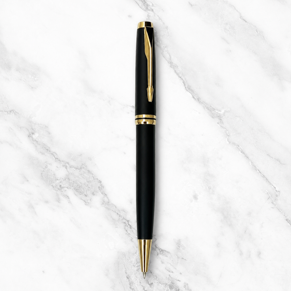 Ballpen Bazaar Matt Black Body Ball Pen with Glossy Gold Clip | Twist Mechanism | Smooth Blue Ink Writing Pen | Premium Executive Ballpoint Pen | 1 Pc