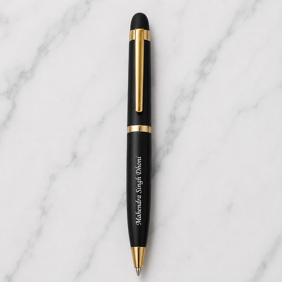 Set of 2 Metal Twist Ball Pens – Matt Black & Matt Green Body with Glossy Gold Clip, Blue Ink, 2 Pens + 2 Free Refi — Ballpen Bazaar