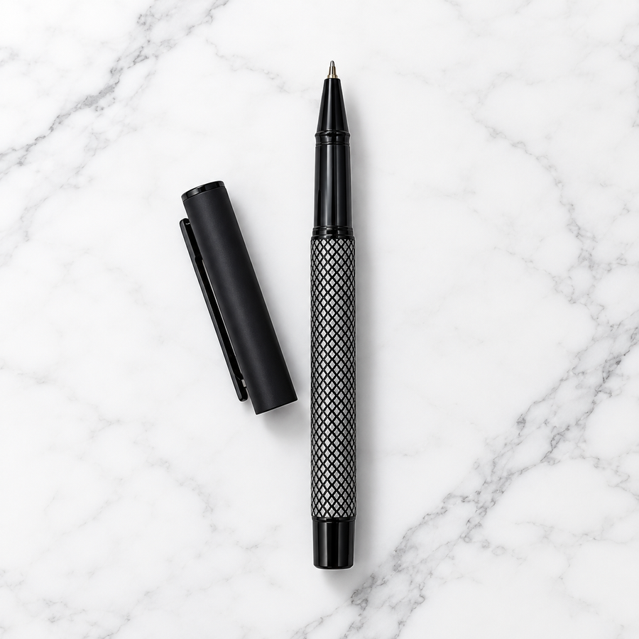 Set of 4 Metal Openable Ball Pens – Matt Blue, Matt Black, Matt Black White Grid & Stylus Matt Black, Blue Ink, 4 F — Ballpen Bazaar