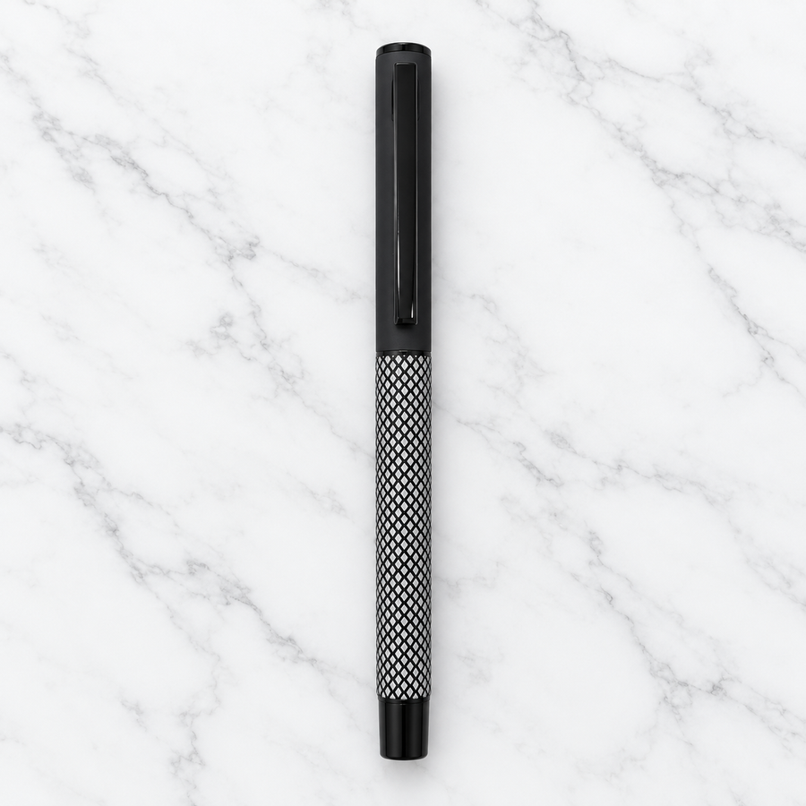 Set of 4 Metal Openable Ball Pens – Matt Blue, Matt Black, Matt Black White Grid & Stylus Matt Black, Blue Ink, 4 F — Ballpen Bazaar
