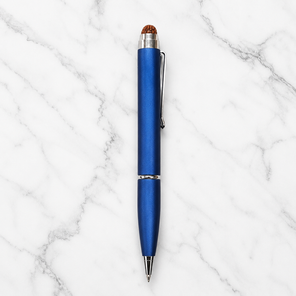 Ballpen Bazaar Matt Blue Ball Pen with Silver Clip & Rudrax Top | Twist Mechanism | Blue Ink | 1 Pc