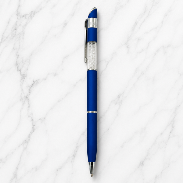 Ballpen Bazaar Matt Blue Ball Pen with Silver Clip & White Diamond Top | Twist Mechanism | Blue Ink | 1 Pc