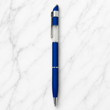 Ballpen Bazaar Matt Blue Ball Pen with Silver Clip & White Diamond Top | Twist Mechanism | Blue Ink | 1 Pc