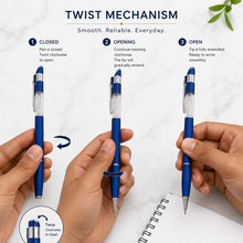 Ballpen Bazaar Matt Blue Ball Pen with Silver Clip & White Diamond Top | Twist Mechanism | Blue Ink | 1 Pc