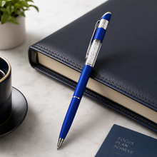 Ballpen Bazaar Matt Blue Ball Pen with Silver Clip & White Diamond Top | Twist Mechanism | Blue Ink | 1 Pc