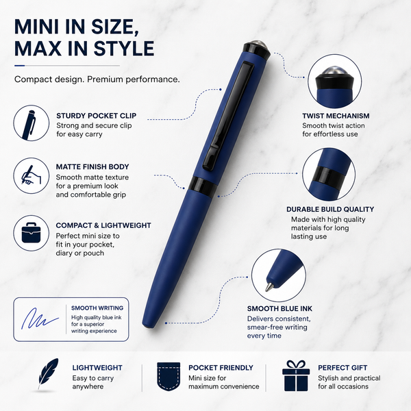 Matt Blue Ball Pen with Diamond Top | Twist Mechanism | Blue Ink