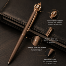 Ballpen Bazaar Matt Brown Ball Pen with Glossy Brown Clip & Brown Crown Top | Twist Mechanism | Smooth Blue Ink Writing Pen | Premium Executive Gift Pen | 1 Piece