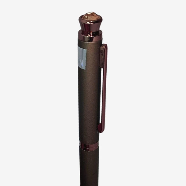 Metallic Glossy Brown Ball Pen with White Diamond Top