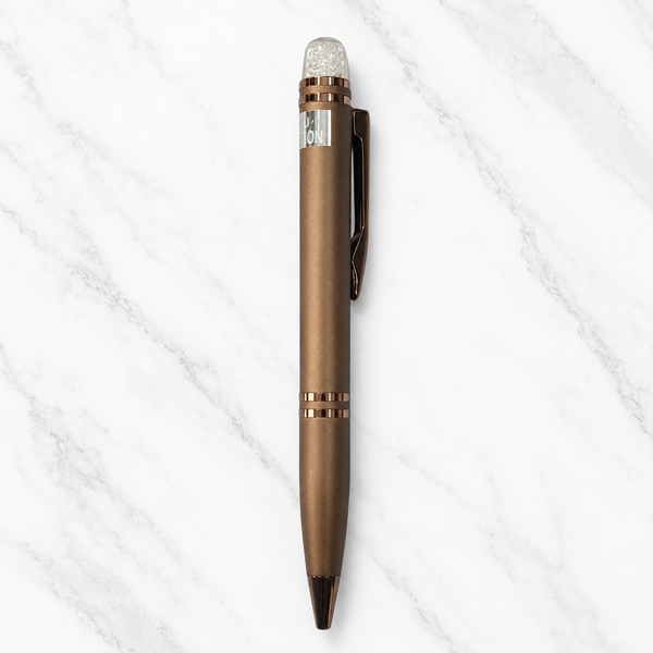Ballpen Bazaar Matt Coffee Ball Pen with Glossy Brown Clip & White Crystal Diamond Top | Twist Mechanism | Smooth Blue Ink Writing Pen | Premium Executive Ballpoint Pen | 1 Pc