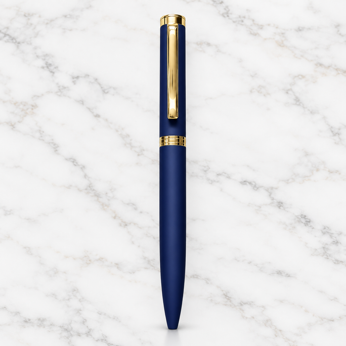 Matt Dark Blue Gold Clip Twist Ball Pen – Blue Ink | 1 Extra Refill
