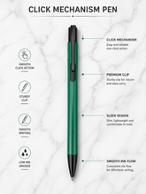 Ballpen Bazaar Matt Green Ball Pen with Black Clip | Click Mechanism | Smooth Blue Ink | Premium Lightweight Writing Pen for Office School College & Daily Use