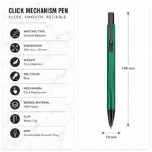Ballpen Bazaar Matt Green Ball Pen with Black Clip | Click Mechanism | Smooth Blue Ink | Premium Lightweight Writing Pen for Office School College & Daily Use