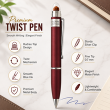 Ballpen Bazaar Matt Maroon Ball Pen with Silver Clip & Rudraksha Top | Twist Mechanism | Blue Ink | Premium Metal Ball Pen
