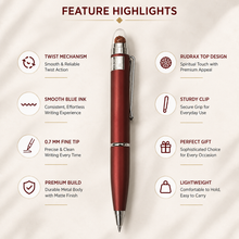 Ballpen Bazaar Matt Maroon Ball Pen with Silver Clip & Rudraksha Top | Twist Mechanism | Blue Ink | Premium Metal Ball Pen