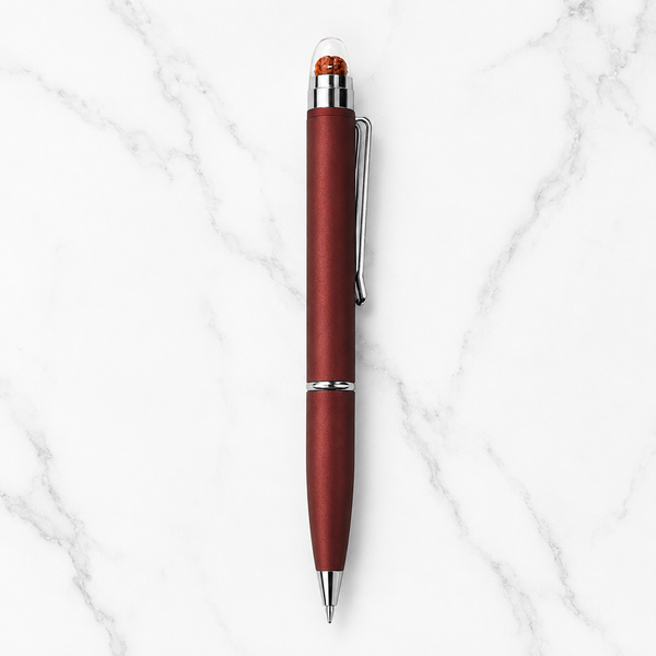 Ballpen Bazaar Matt Maroon Ball Pen with Silver Clip & Rudraksha Top | Twist Mechanism | Blue Ink | Premium Metal Ball Pen