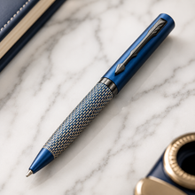 Ballpen Bazaar Matt Pearl Blue Ball Pen with Blue Grid Design & Glossy Blue Clip | Twist Mechanism | Smooth Blue Ink Writing Pen | 1 Piece