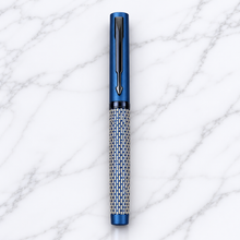Ballpen Bazaar Matt Pearl White Ball Pen with Blue Grid Design & Glossy Blue Clip | Openable Cap Mechanism | Smooth Blue Ink Writing Pen | Premium Executive Pen | 1 Piece