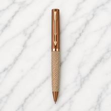 Ballpen Bazaar Matt Pearl White Ball Pen with Brown Grid Design & Glossy Brown Clip | Twist Mechanism | Smooth Blue Ink | Premium Writing Pen | 1 Piece